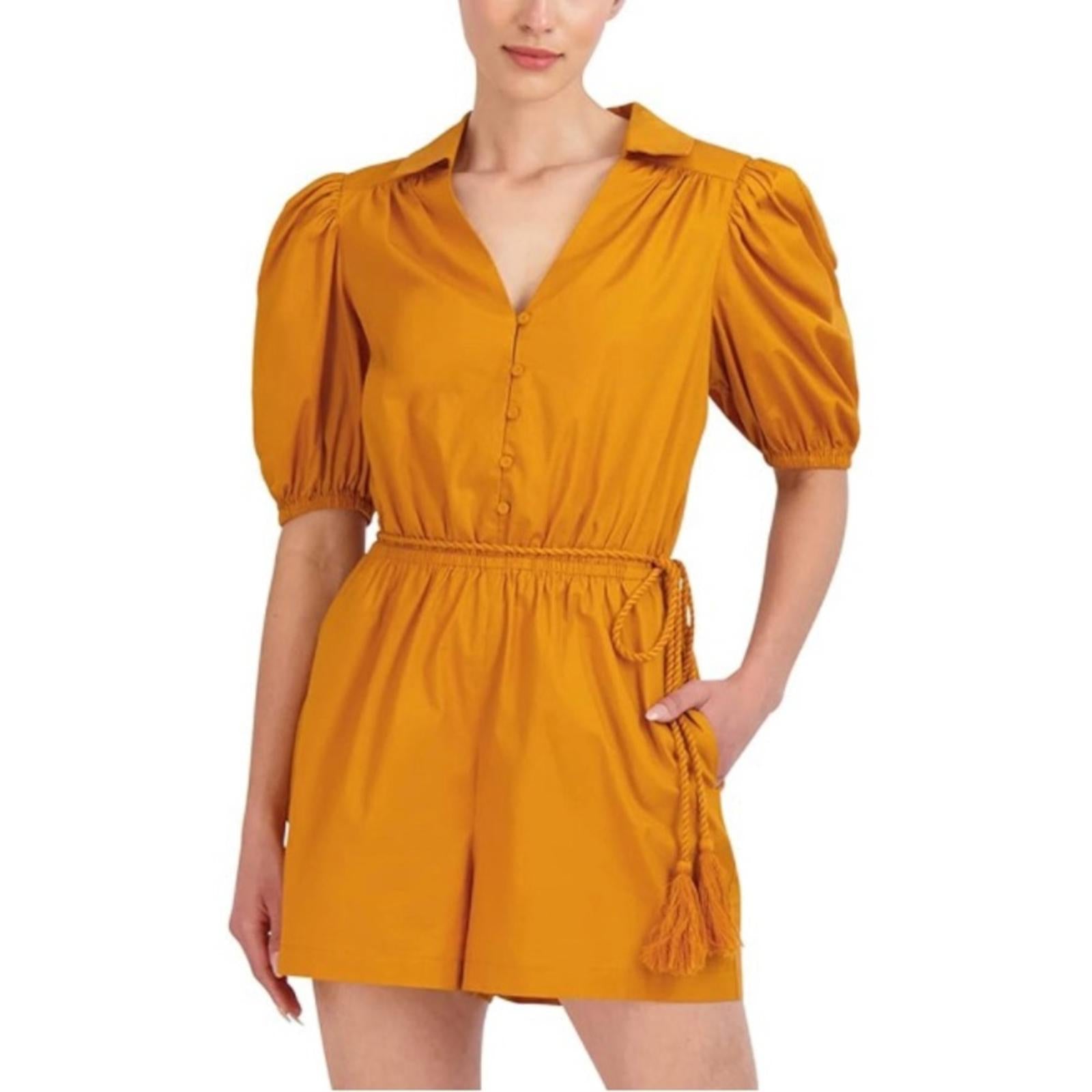 BCBG Maxazria Tassel Tie Romper in Golden Oak, Size XL New w/Tag Retail $238