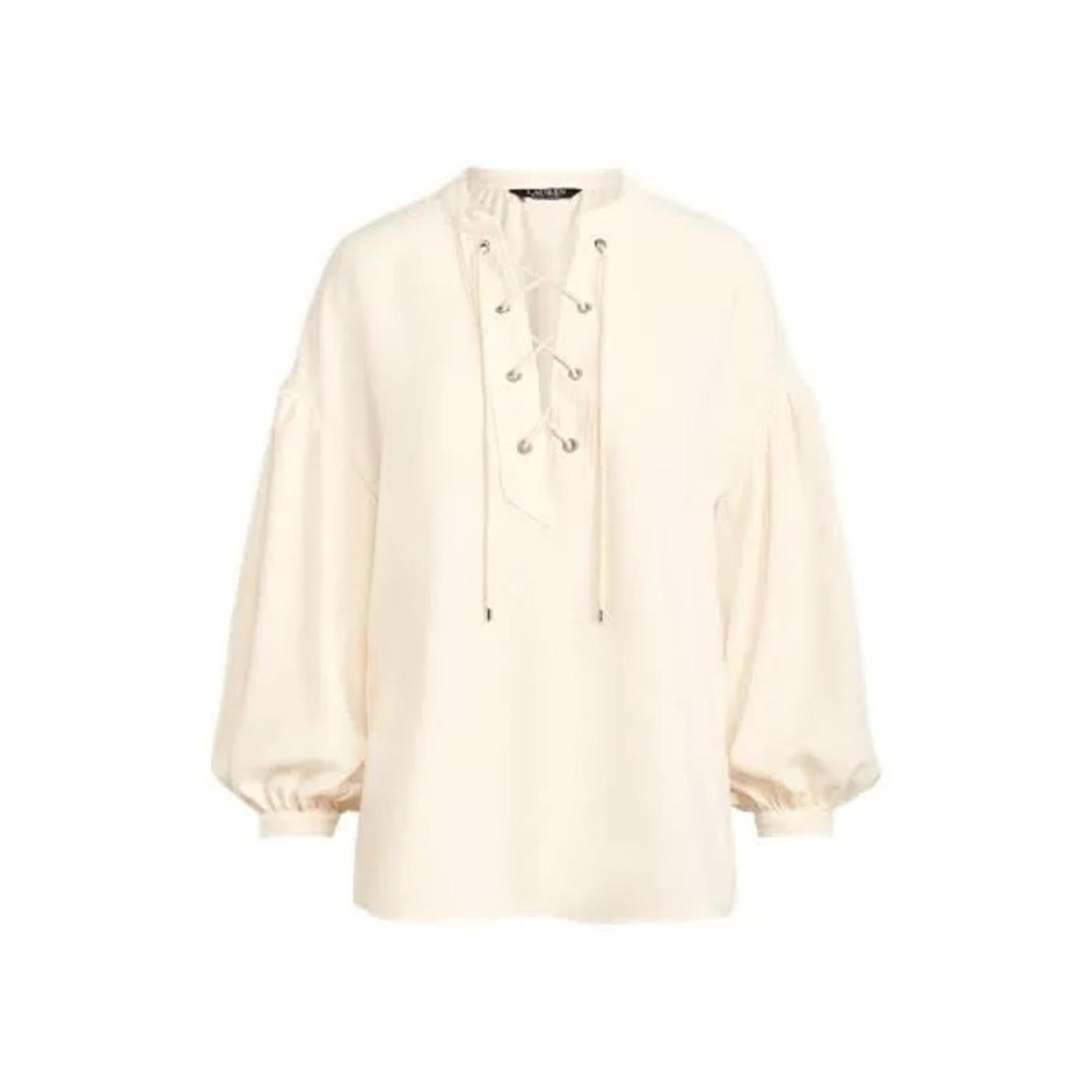 Lauren Ralph Lauren Lace-Up Double-Faced Tunic in Winter Cream, Size S New w/Tag