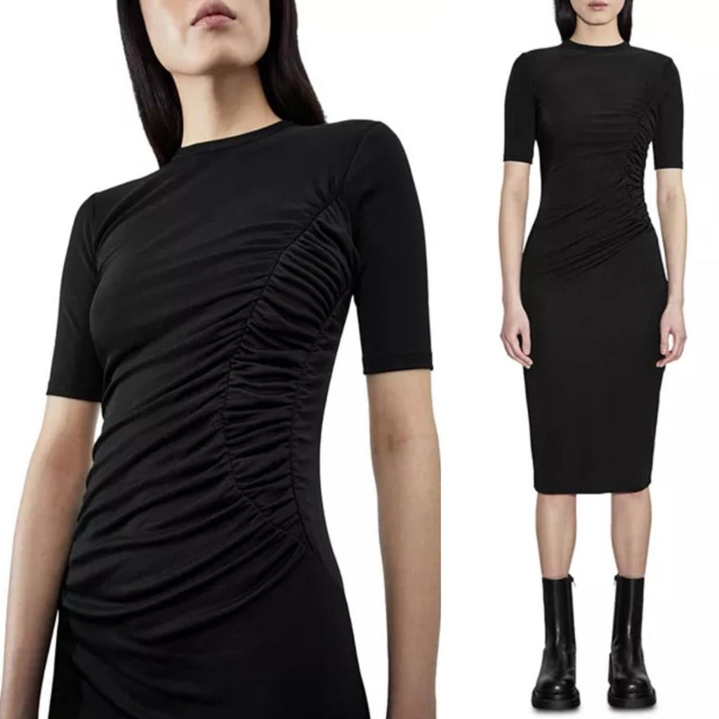Et Ochs Isabelle Ruched Midi Dress in Black, Size 0 NEW w/Tag $1,195