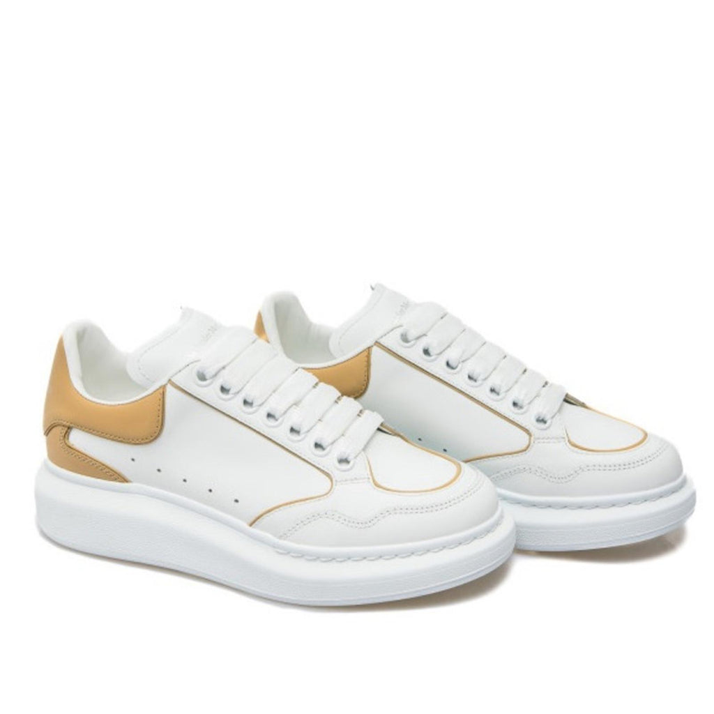 Alexander McQueen Oversized Low-Top Sneakers in White/ Camel, Size 41 NEW $850