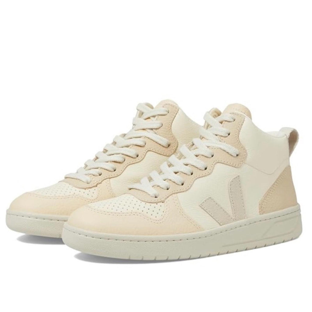 Veja V-15 Chromefree Leather Hi-Top Sneakers in Cashew Pierre, Size 36, NEW