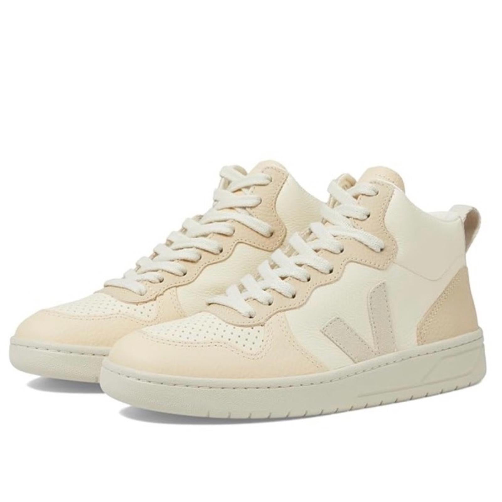Veja V-15 Chromefree Leather Hi-Top Sneakers in Cashew Pierre, Size 36, NEW