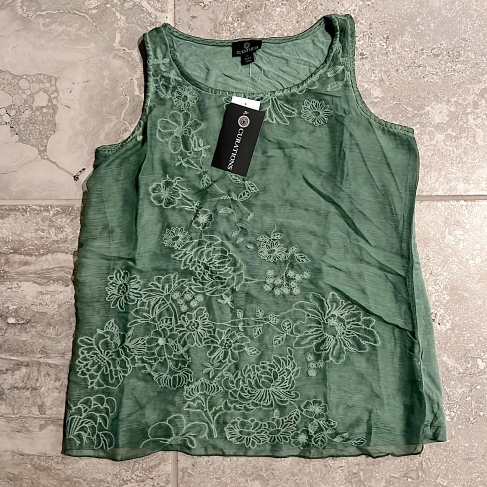 Curations Embroiderd Sleeveless Tank Top/ Blouse in Green, Size XS New w/Tag
