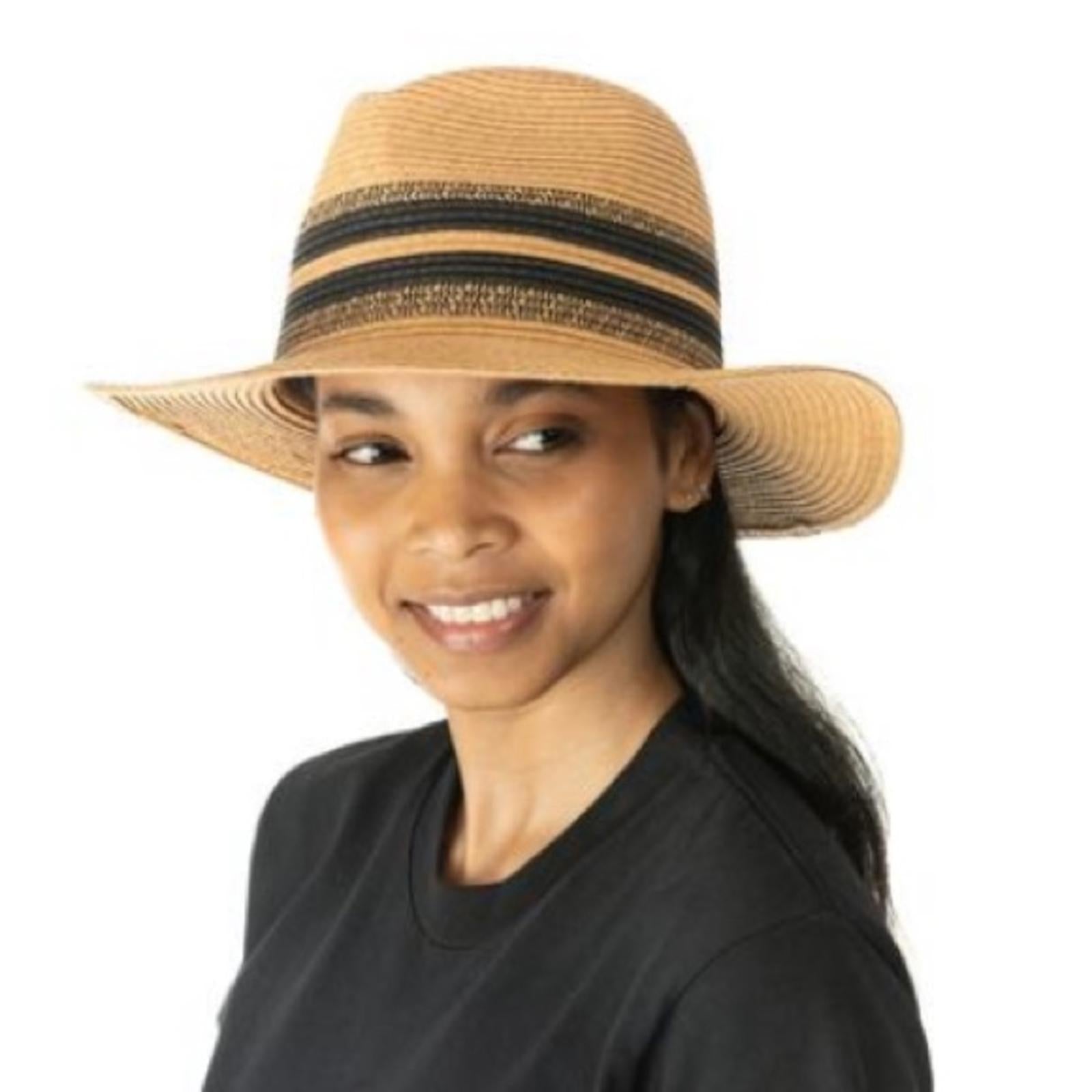 INC Striped Packable Panama Hat, Tan , One Size New w/Tag Retail $44.50