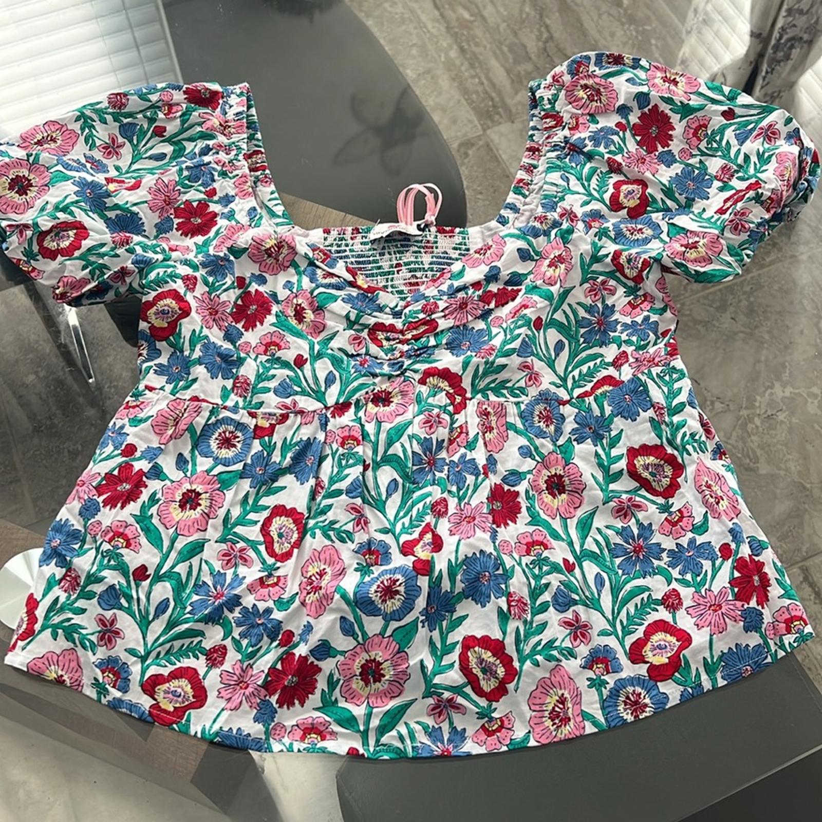 Vineyard Vines Multi Floral Puff Sleeve Top, Size S New w/Tag