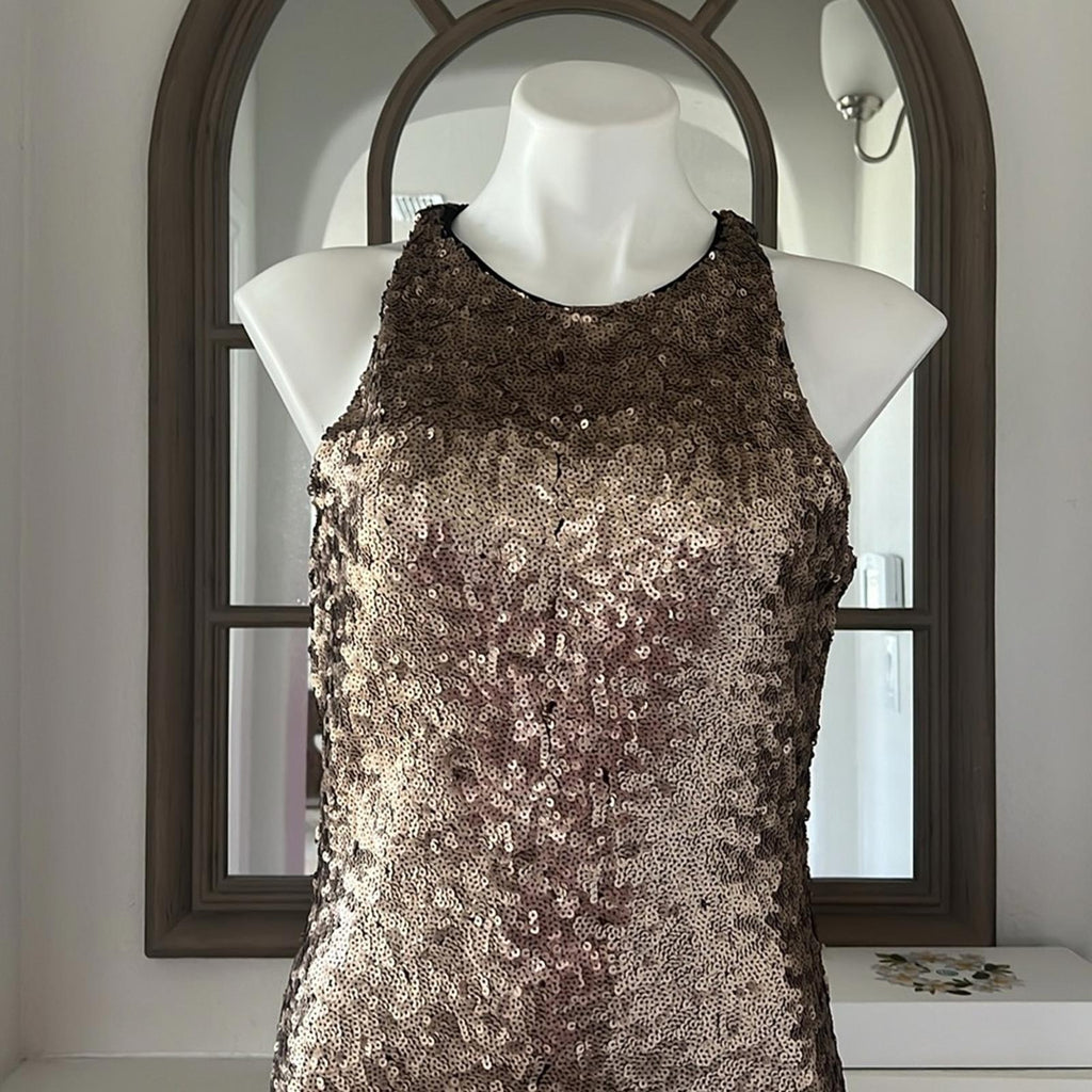 Dynamite Robe à Paillettes Bodycon Sequin Dress, Matte Bronze, Size M New w/Tag