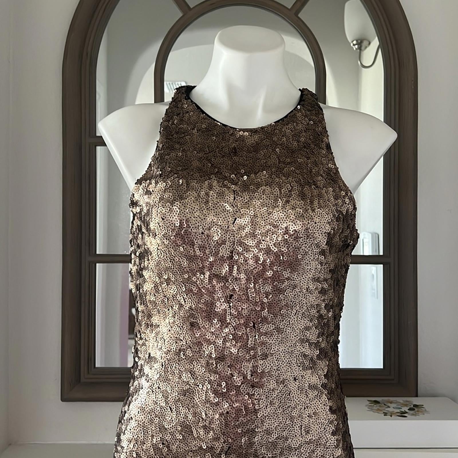Dynamite Robe à Paillettes Bodycon Sequin Dress, Matte Bronze, Size M New w/Tag