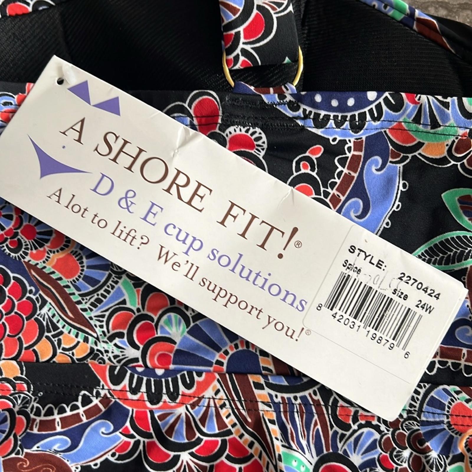 A Shore Fit Bliss V-Hem Bandeau Swim Top, D & E-Cup Fit, Size 24W New w/Tag