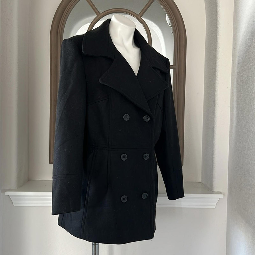 Alpine Swiss Emma Peacoat Double-Breasted Wool Coat in BLACK, Size XL NWT $165