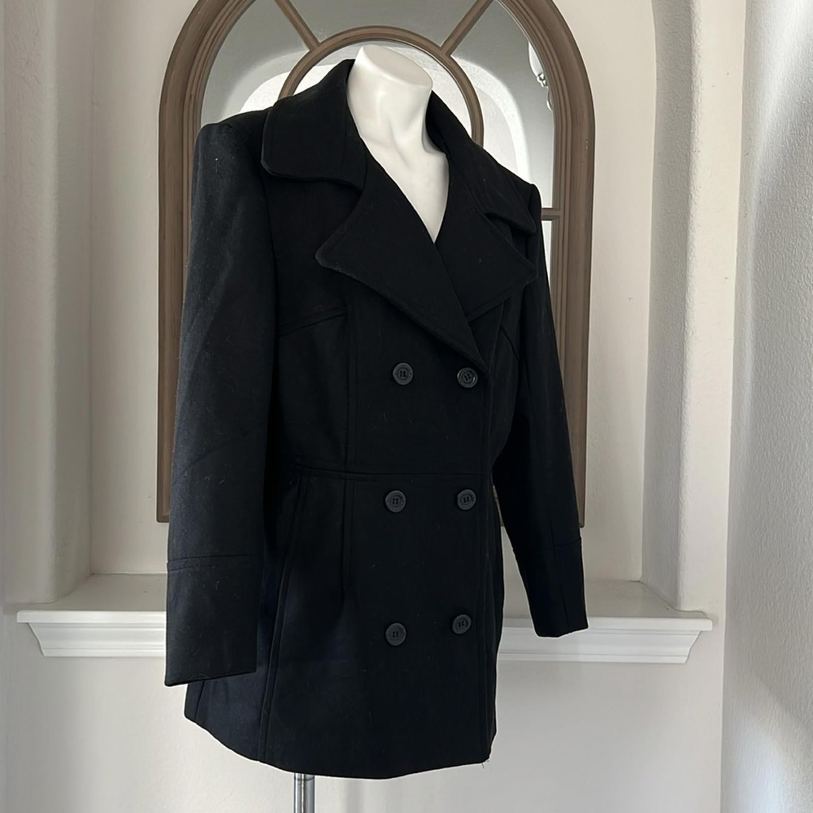 Alpine Swiss Emma Peacoat Double-Breasted Wool Coat in BLACK, Size XL NWT $165
