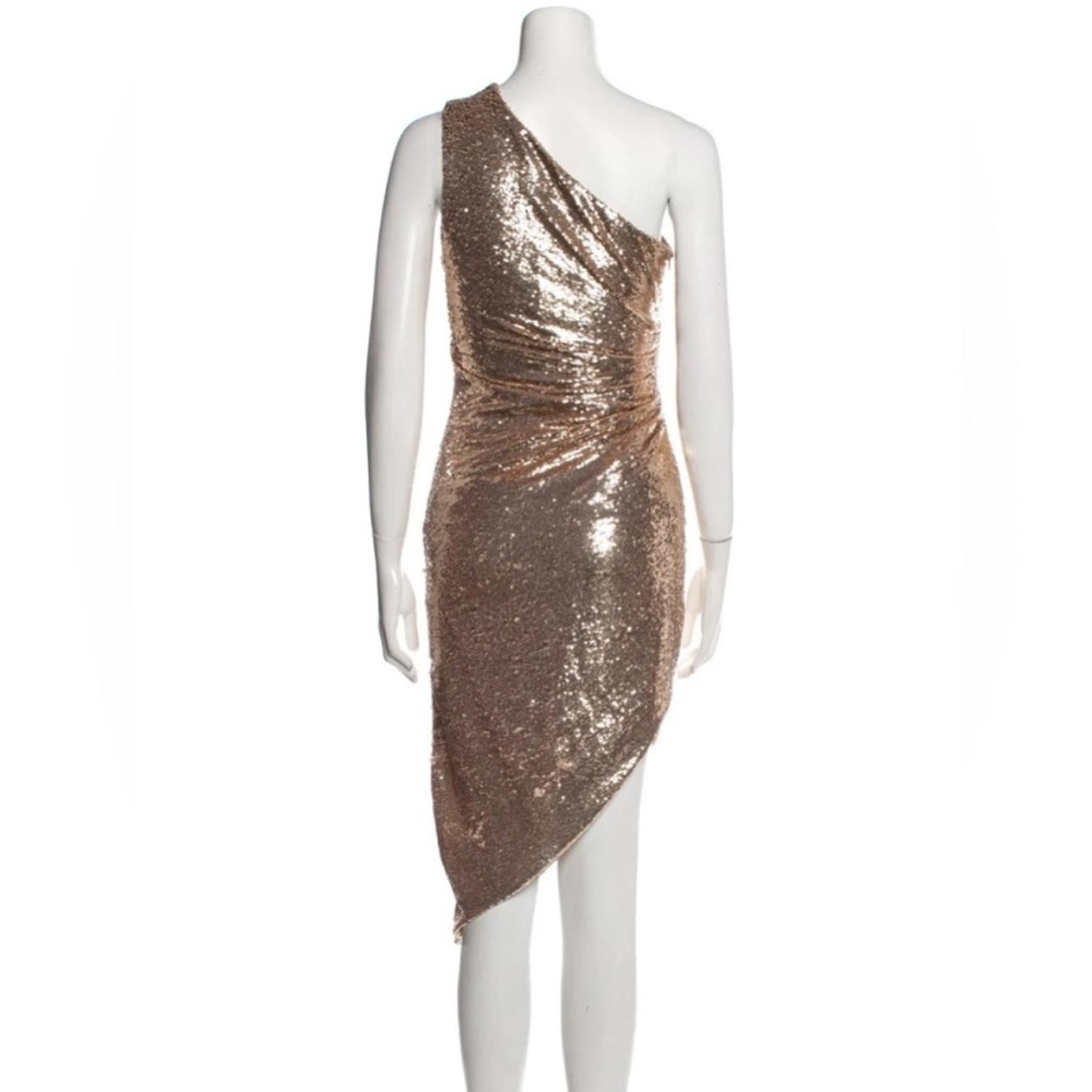 Ronny Kobo Kelly Sequin One-Shoulder Dress, Metallic Gold Size S NEW w/Tag $548
