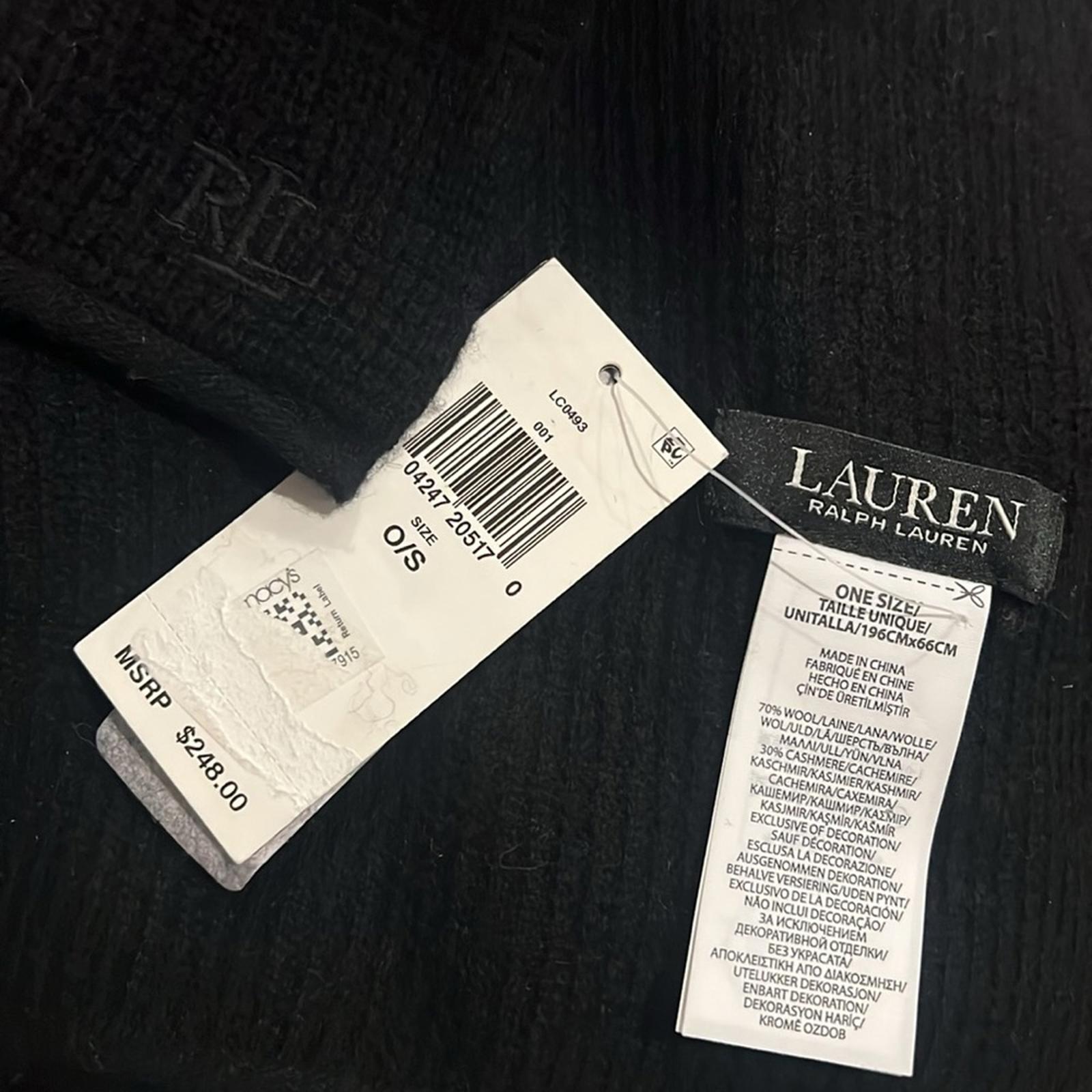 Lauren Ralph Lauren Thermal-Knit Wool-Cashmere Black Wrap Scarf, NWT $248