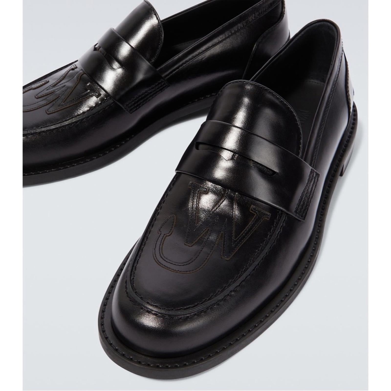 JW Anderson Anchor Logo Loafers in Black Leather Size 41