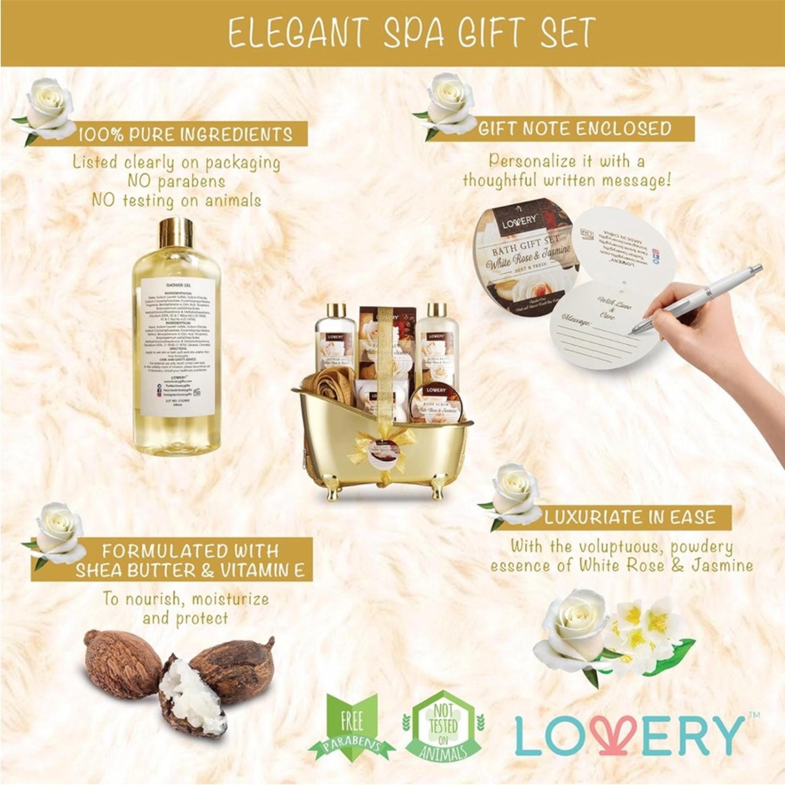 Lovery Bath Gift Basket 13-Piece Bath & Body Set, White Rose & Jasmine Scent NWT