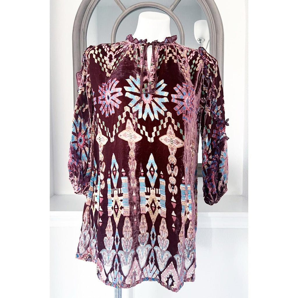 NEW Johnny Was ‘Mali’ Silk & Velvet Tunic, Red Size XS New w/Tag Retail $375