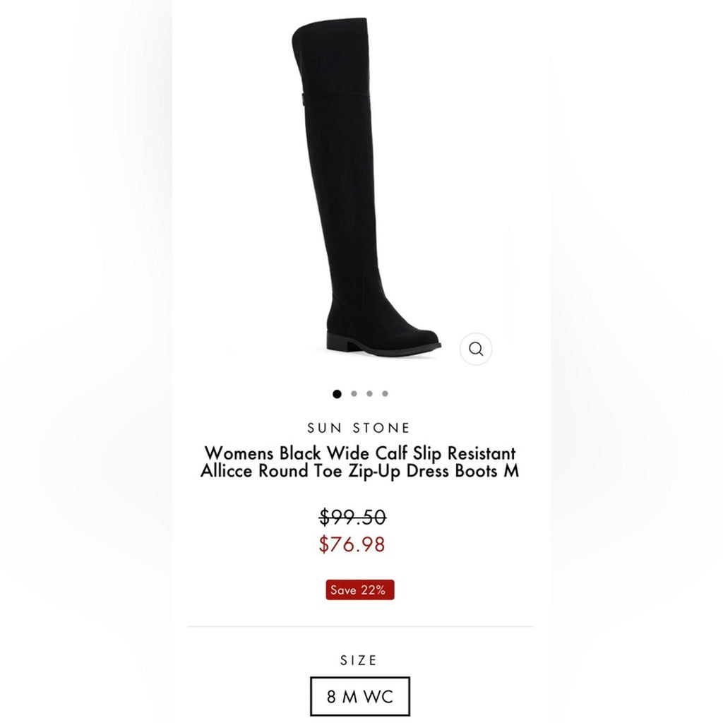 Sun+Stone Allicce Round-Toe Zip Up Dress Boots, Wide Calf, Black Size 8 NEW