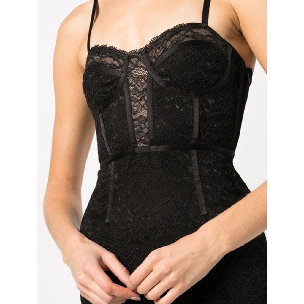 Jonathan Simkhai xRevolve Roslyn Bustier Lace Midi Dress in Black, NWT, Size L