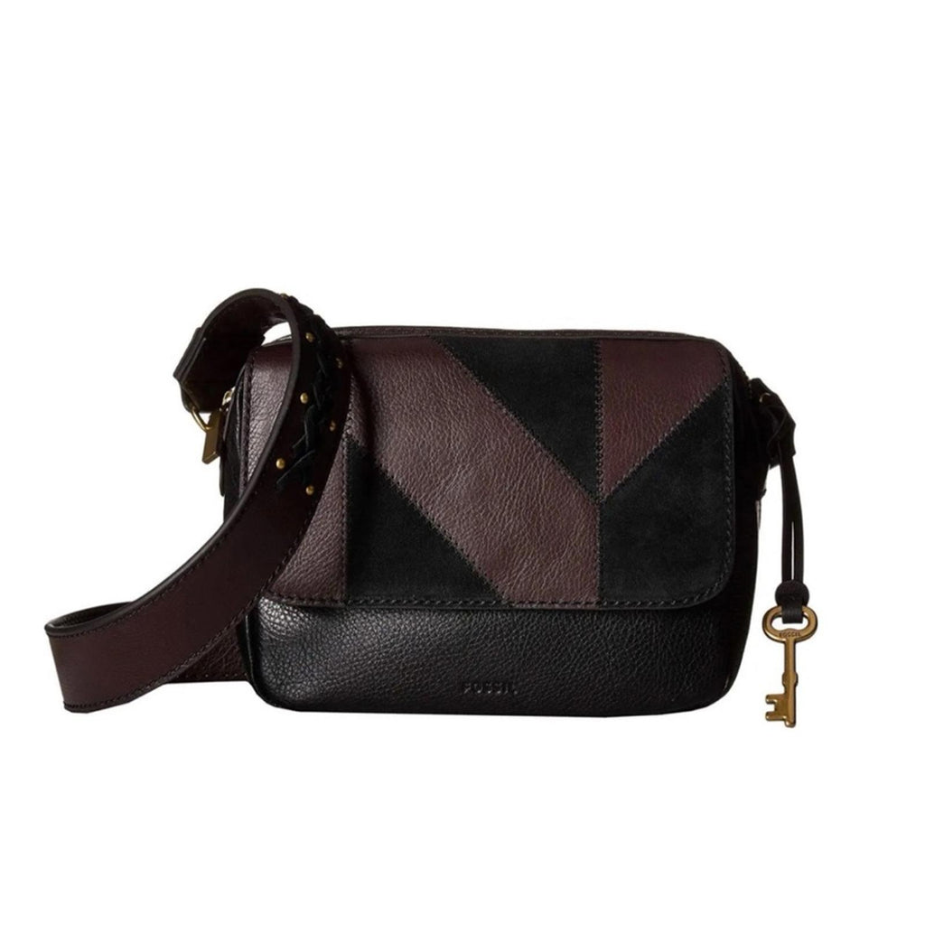 Fossil Aria Cow Hide Leather Shoulder Bag, Patchwork Black & Brown, Retail $178