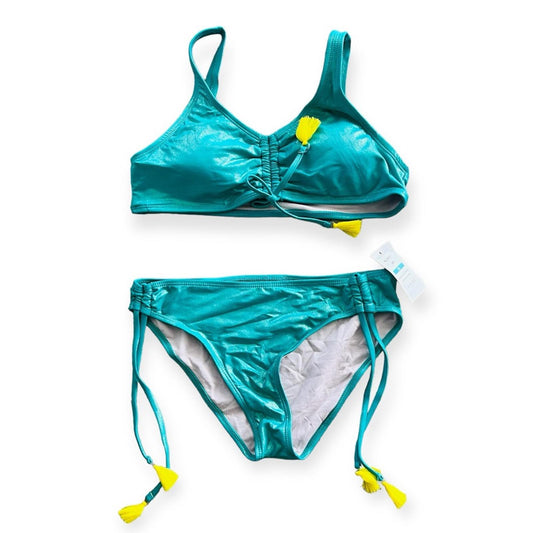 Beach Lingo Mermaid 2-Piece Metallic Turquoise Bikini Swimsuit Size 16 New w/Tag