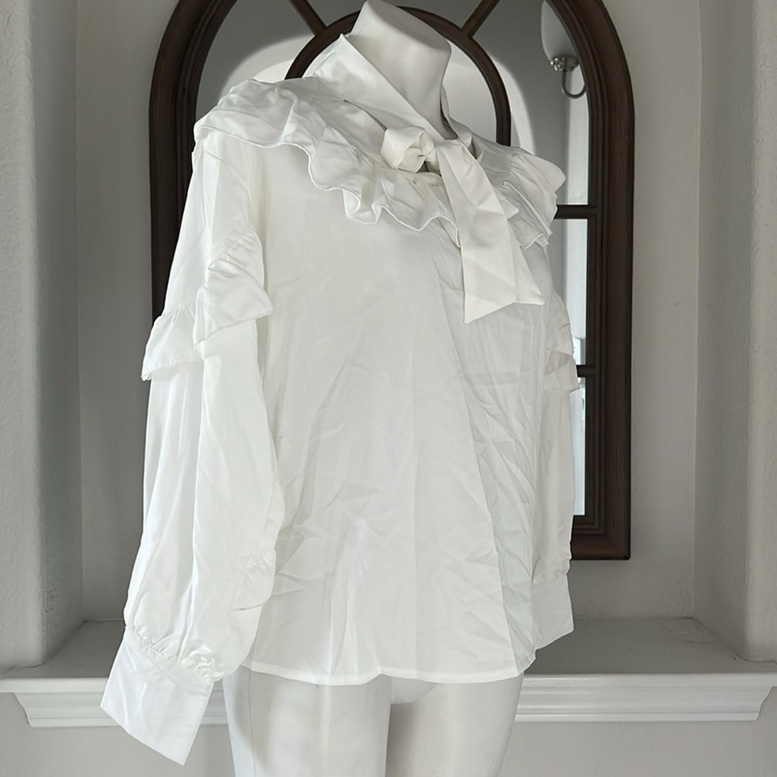 To My Lovers Ruffled Tie Sash Blouse in White, Size S New w/Tag $160