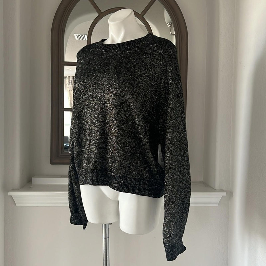 Velvet by Graham & Spencer Hallie Metallic Crewneck Sweater, Black/Gold L NWT