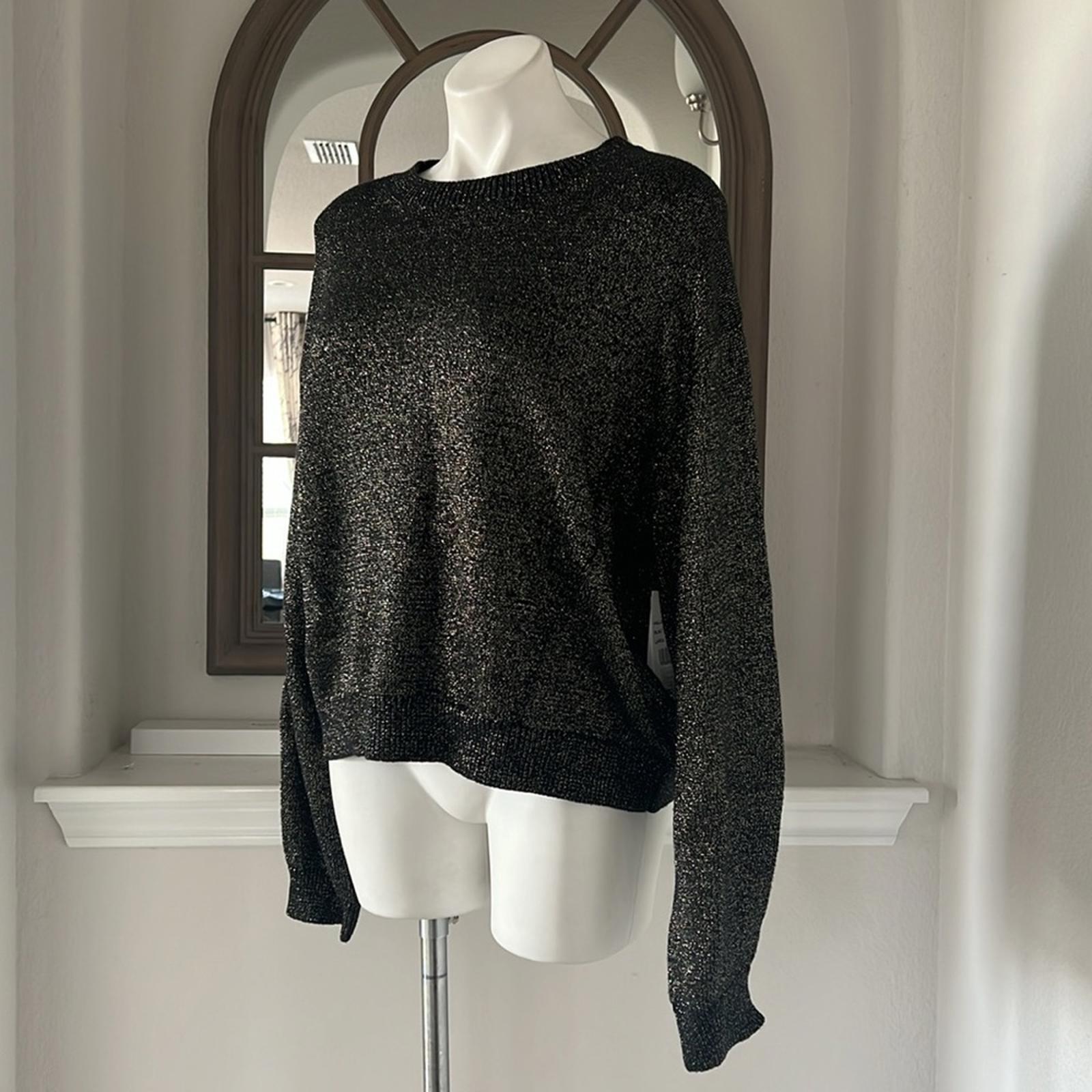 Velvet by Graham & Spencer Hallie Metallic Crewneck Sweater, Black/Gold L NWT