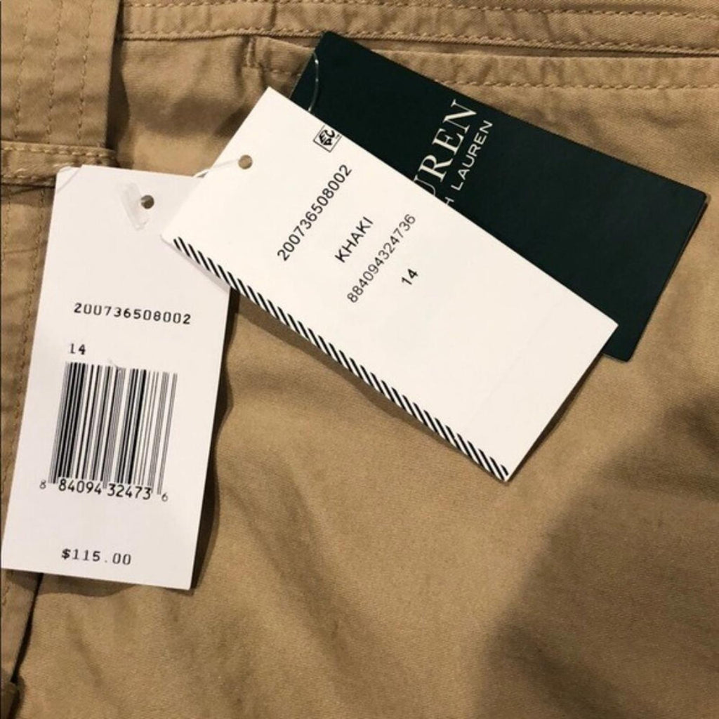 Lauren Ralph Lauren Twill Khaki Pants, High Waist Wide Leg Size 14 New w/Tag