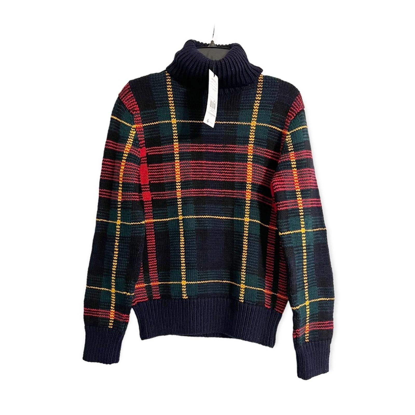 NWT Polo Ralph Lauren Checked Wool Rollneck Sweater, Size XS New w/Tag $998