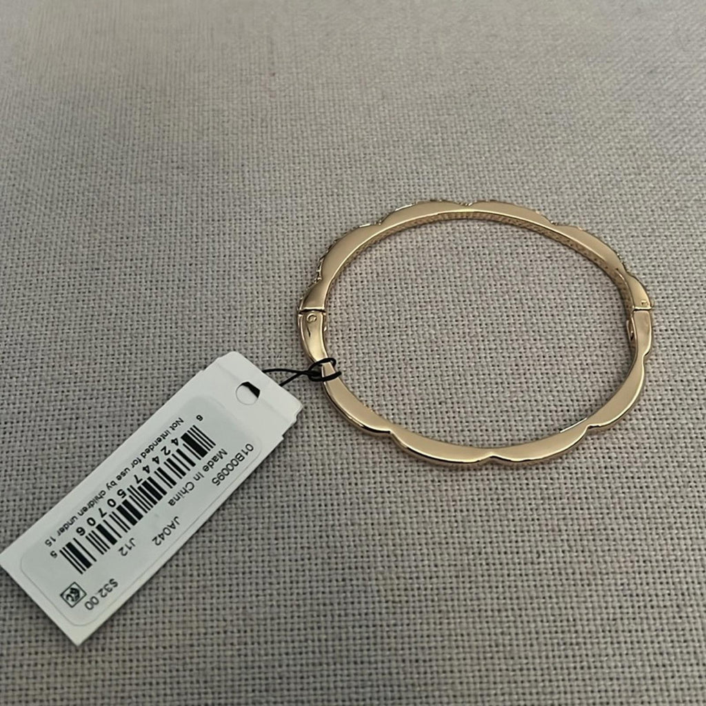 Anne Klein Gold Tone Crystal Scallop Stone Hinge Bangle Bracelet, New w/Tag