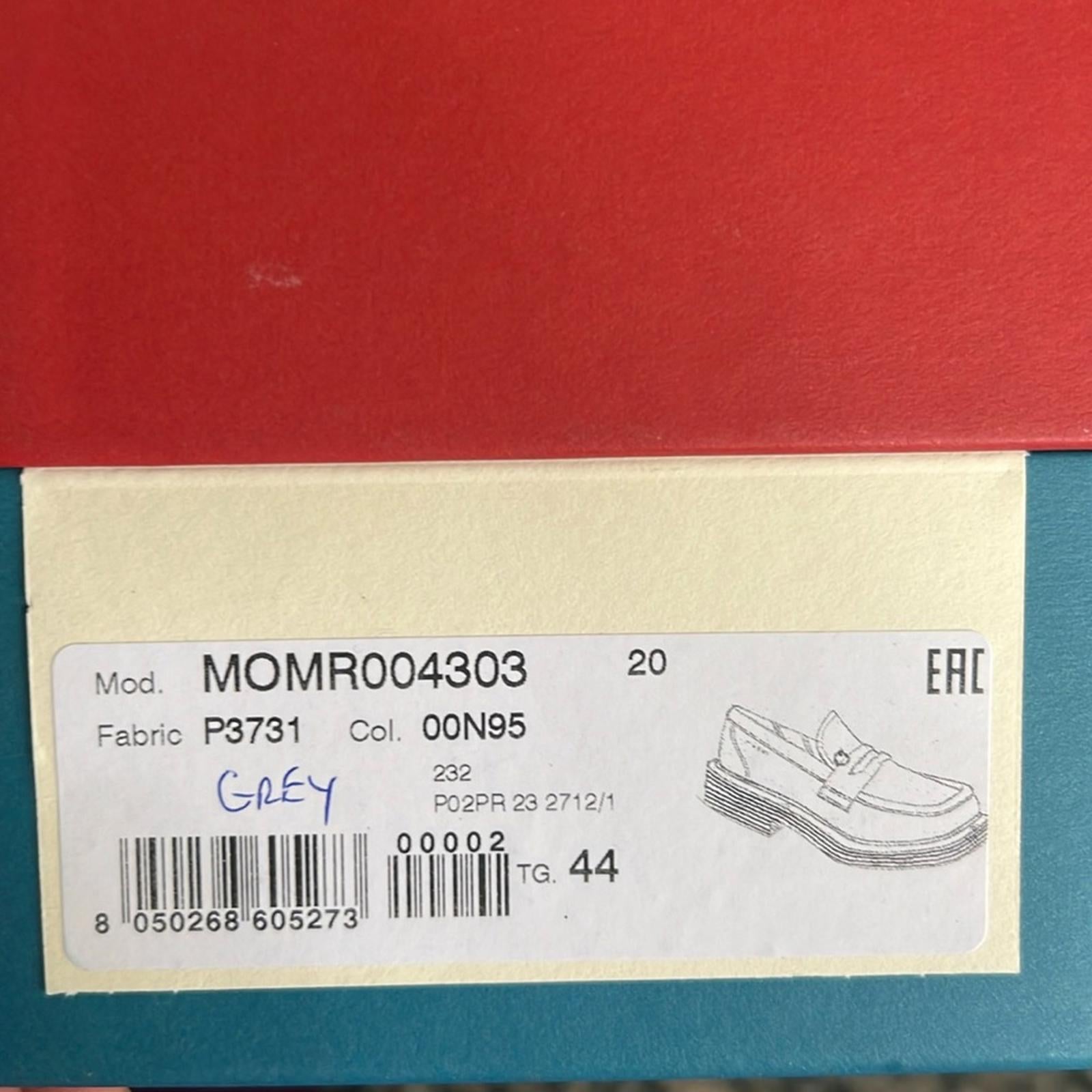 MARNI Moccasin Iconic Square-Toe Chunky Loafers Grey Size 44 NEW +DustBag