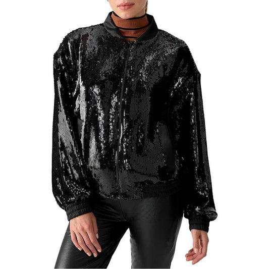 Sanctuary Sloan Sequined Lightweight Bomber Jacket in Black, Size XL NEW $159