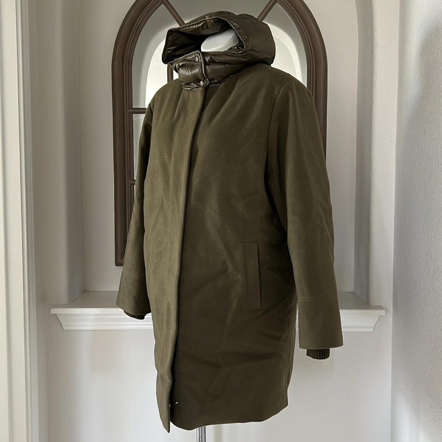 Norwegian Wool Cashmere Wool Hooded Down Parka, No Belt, Size M NWT $1,695