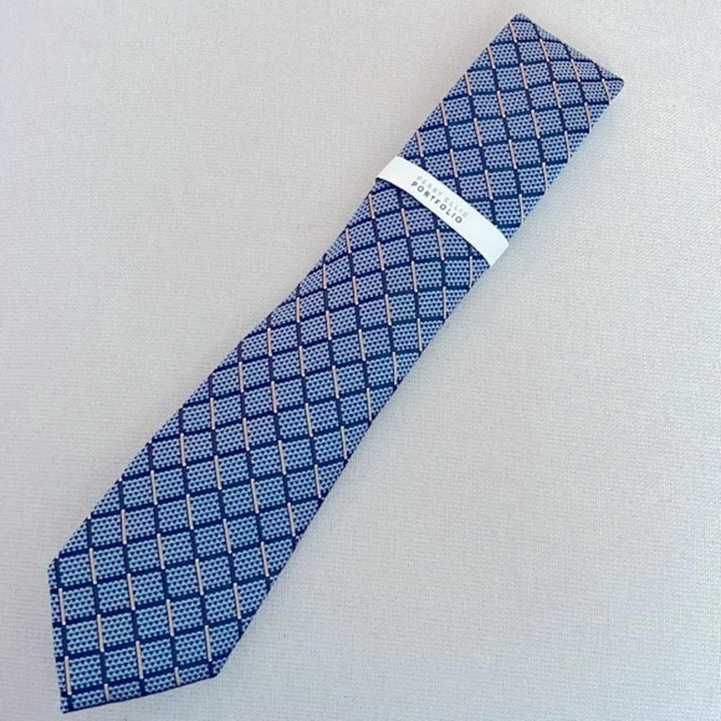 Perry Ellis Portfolio Sloane Grid Navy Neck Tie, New w/Tag