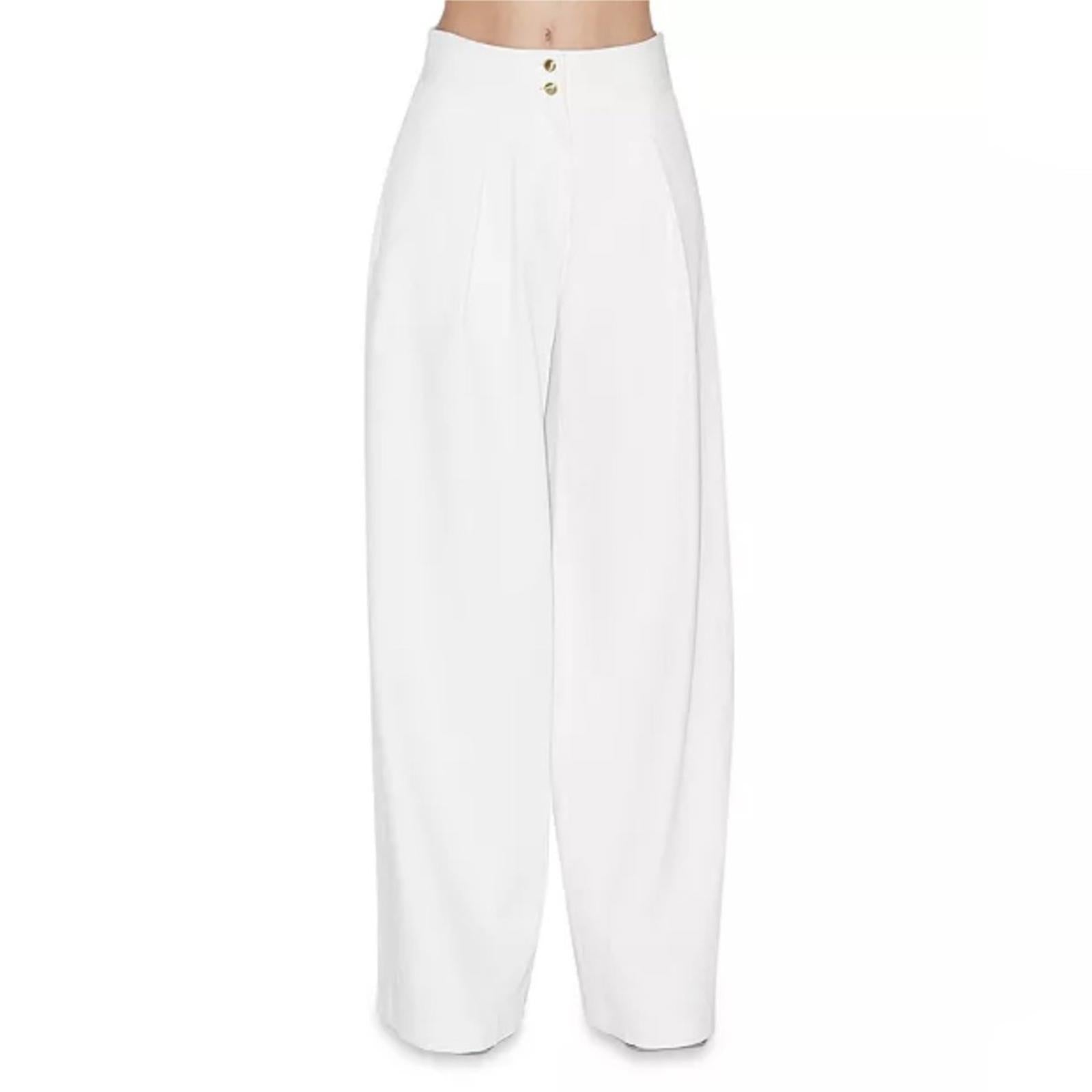Rosetta Getty Pleat Front Wide Leg Pants in White, Size 4, NWT Retail $995