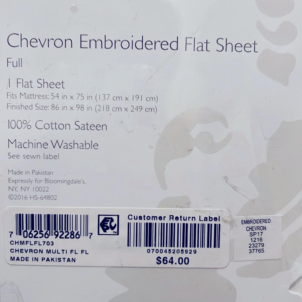 NWT Sky Chevron Multi Embroidered Flat Sheet, Full/Queen New w/Tag