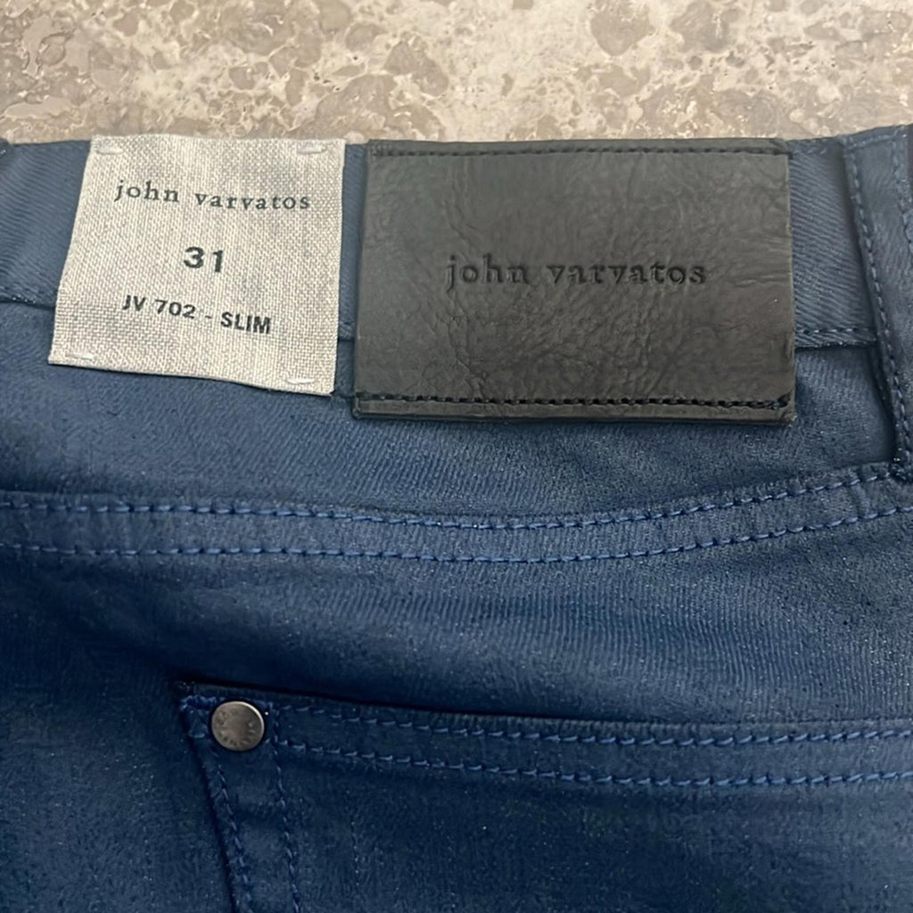 John Varvatos Coated Navy Jeans, Size 31 New w/Tag $368
