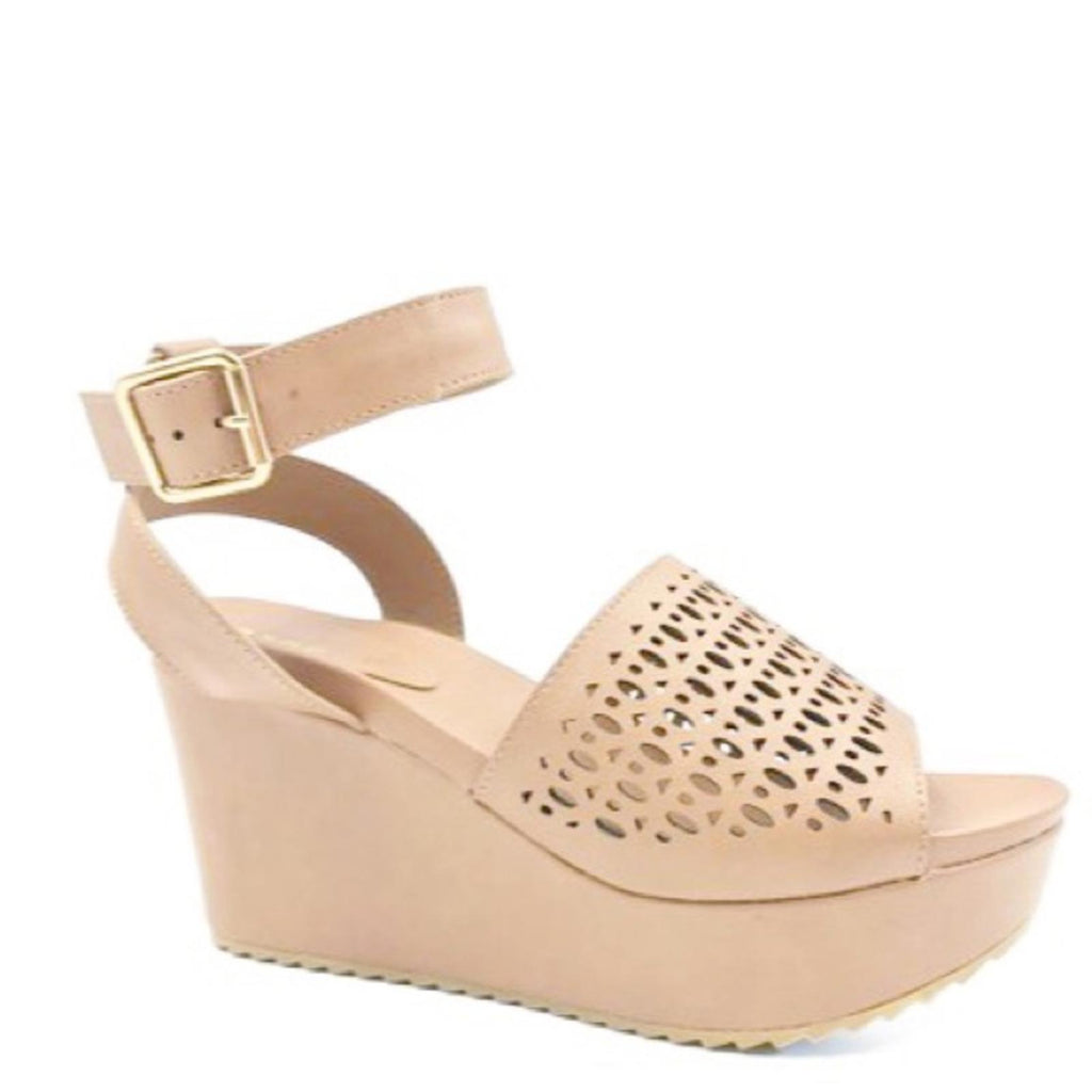 Bamboo Nude Wedge Platform Ankle Strap Sandals, Size 10M New w/o Box