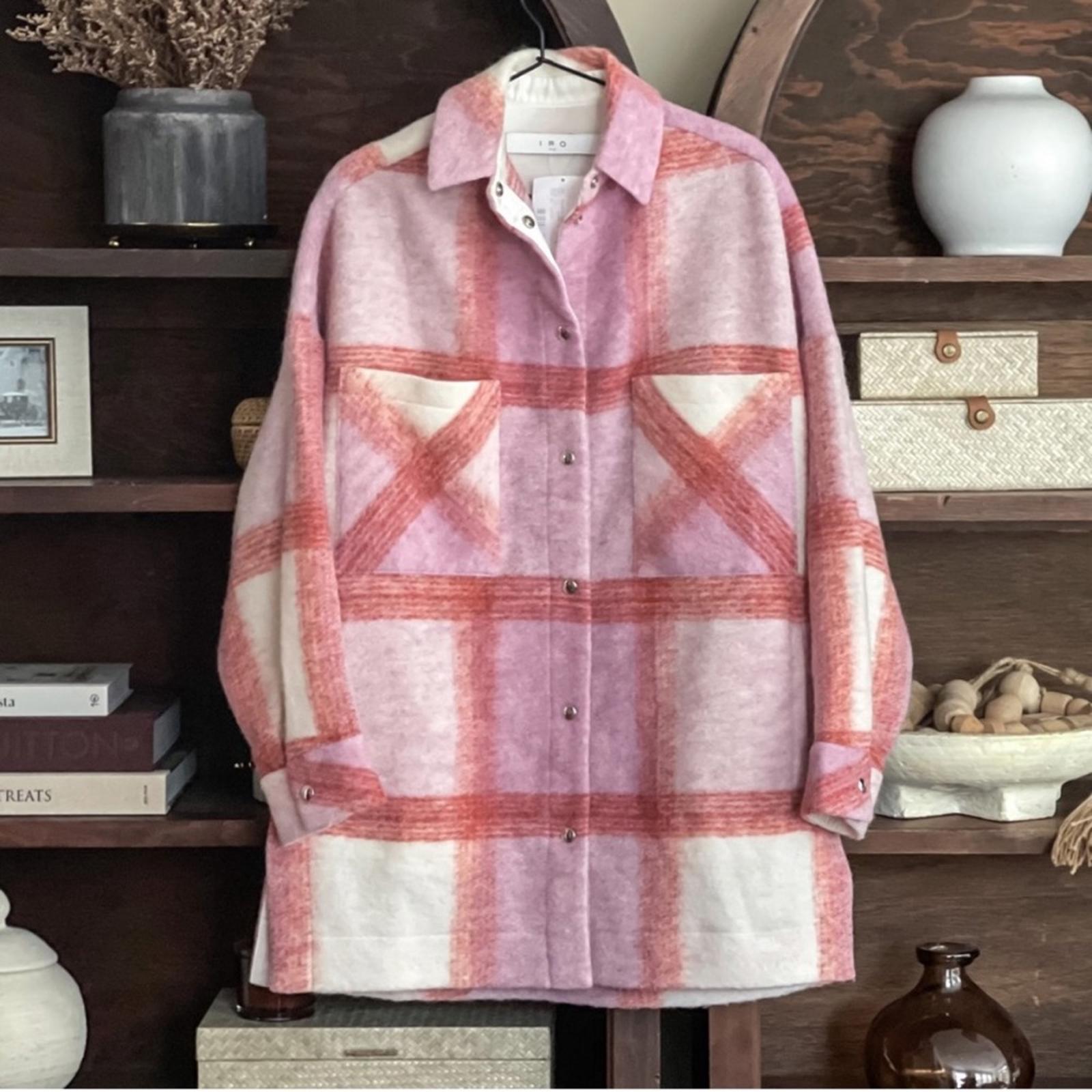 NWT IRO Lemina Check Plaid Oversized Shacket Jacket, Mixed Pink Size 34/XS $435