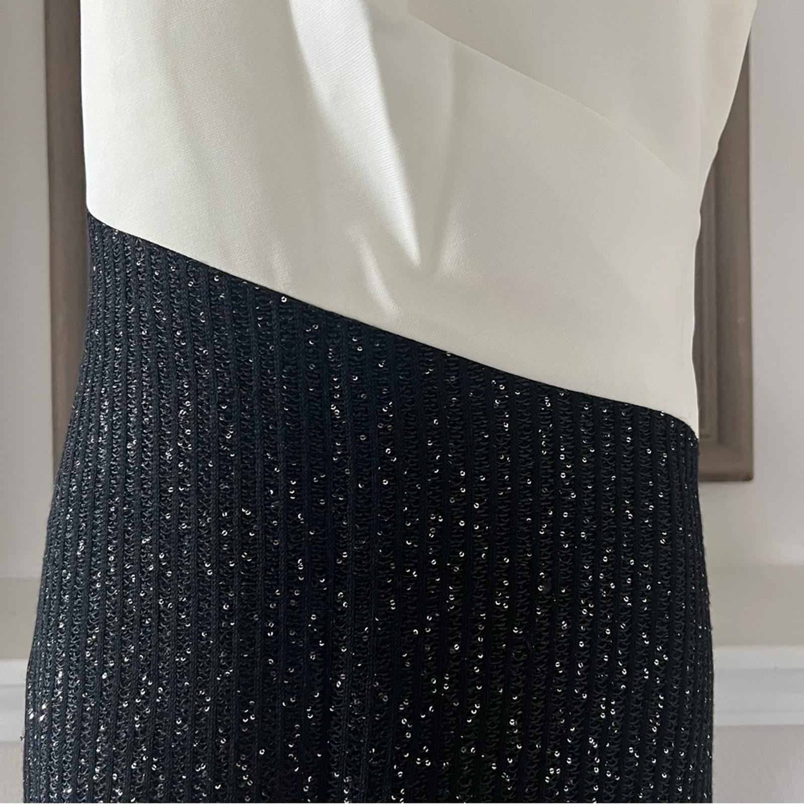 St. John Colorblock Tuxedo Bodice Dress w/Sequin Ribbed Knit, Size 10 NWT $1395
