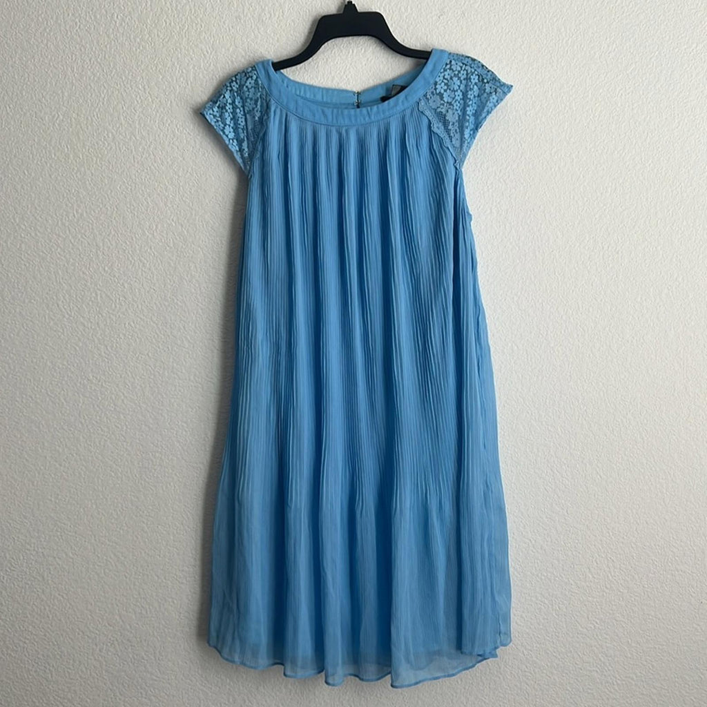 DKNY Pleated Cap Sleeve Party Shift Dress in Light Blue, Size 16 EXCELLENT! $139