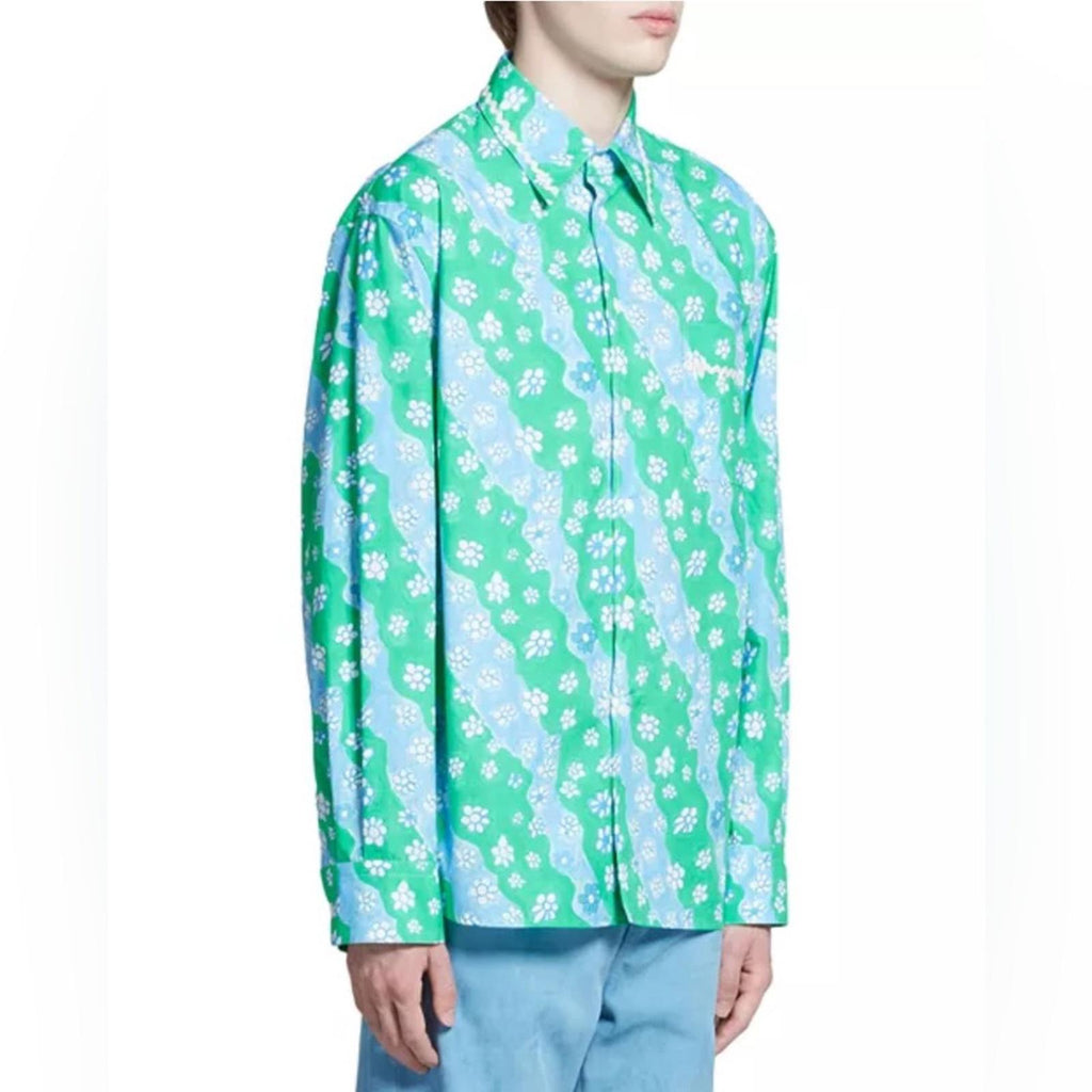 Marni Printed Button Up Shirt in Green/Blue, Size 46, New w/Tag