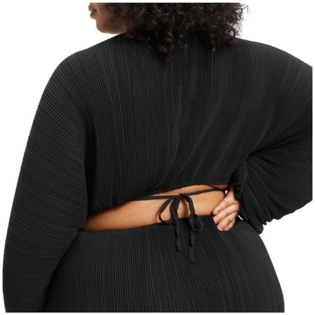Good American Plissé Sculpted Long Sleeve Cutout Black Mini Dress, NWT, Size 3/4