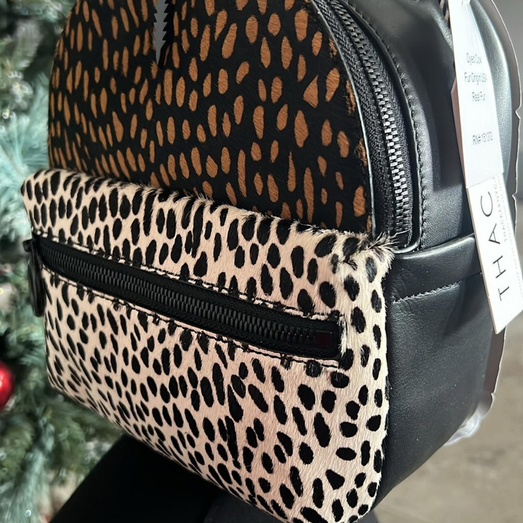NWT Thacker Marly Animal Print Calf Hair Zippered Backpack Spotted Combo $228