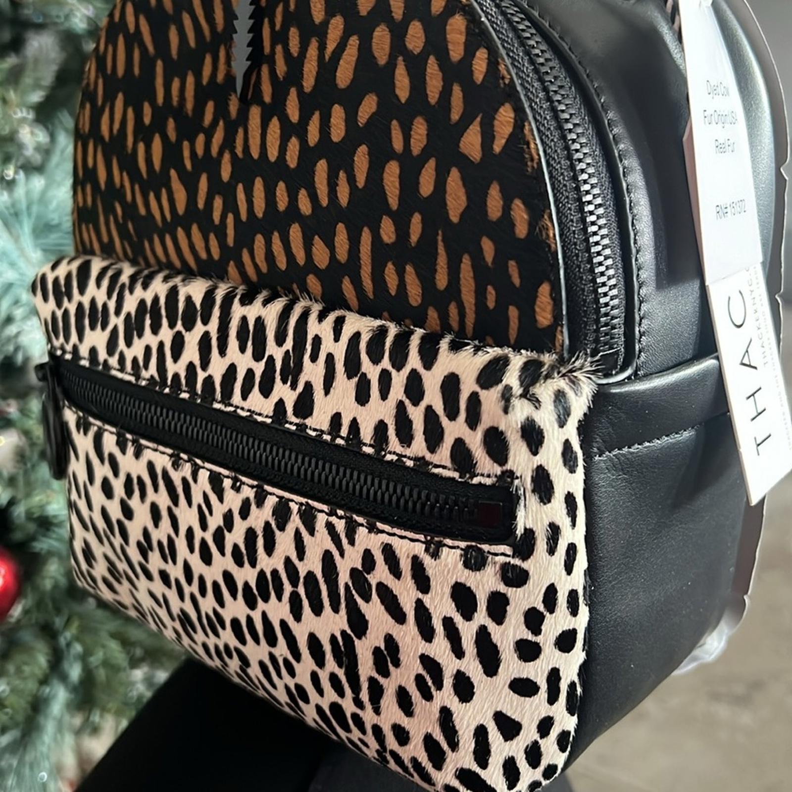 NWT Thacker Marly Animal Print Calf Hair Zippered Backpack Spotted Combo $228