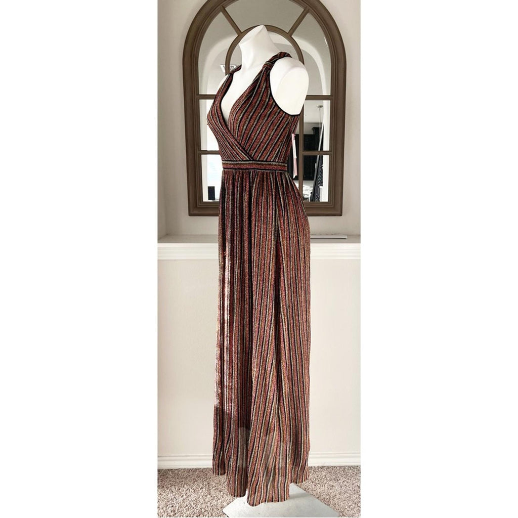 Aqua Striped Metallic Gown in Black Multi, Size XS New w/Tag Retail $298