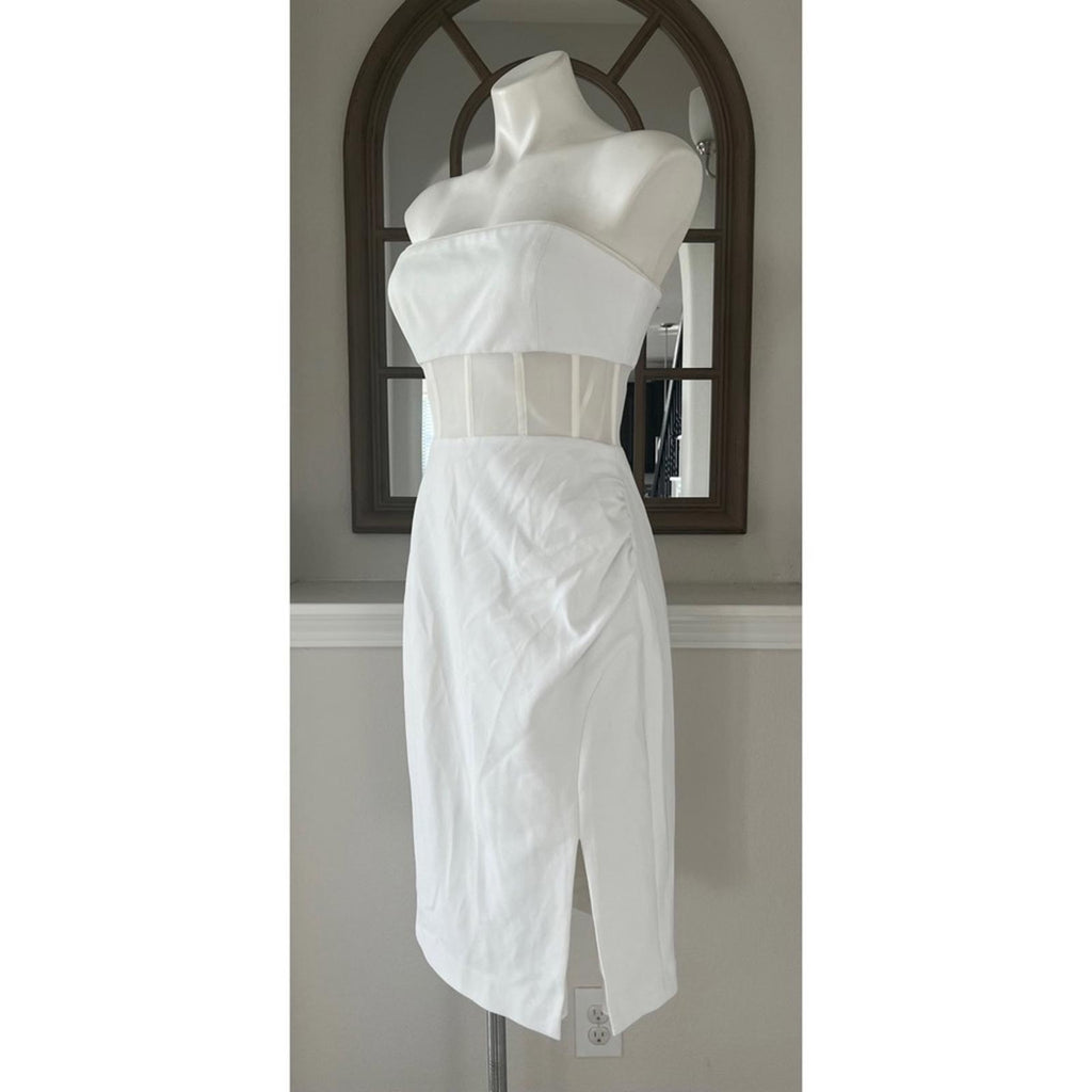 BCBGMaxazria STRAPLESS Illusion Waist Dress, White Size 10, Retail $298