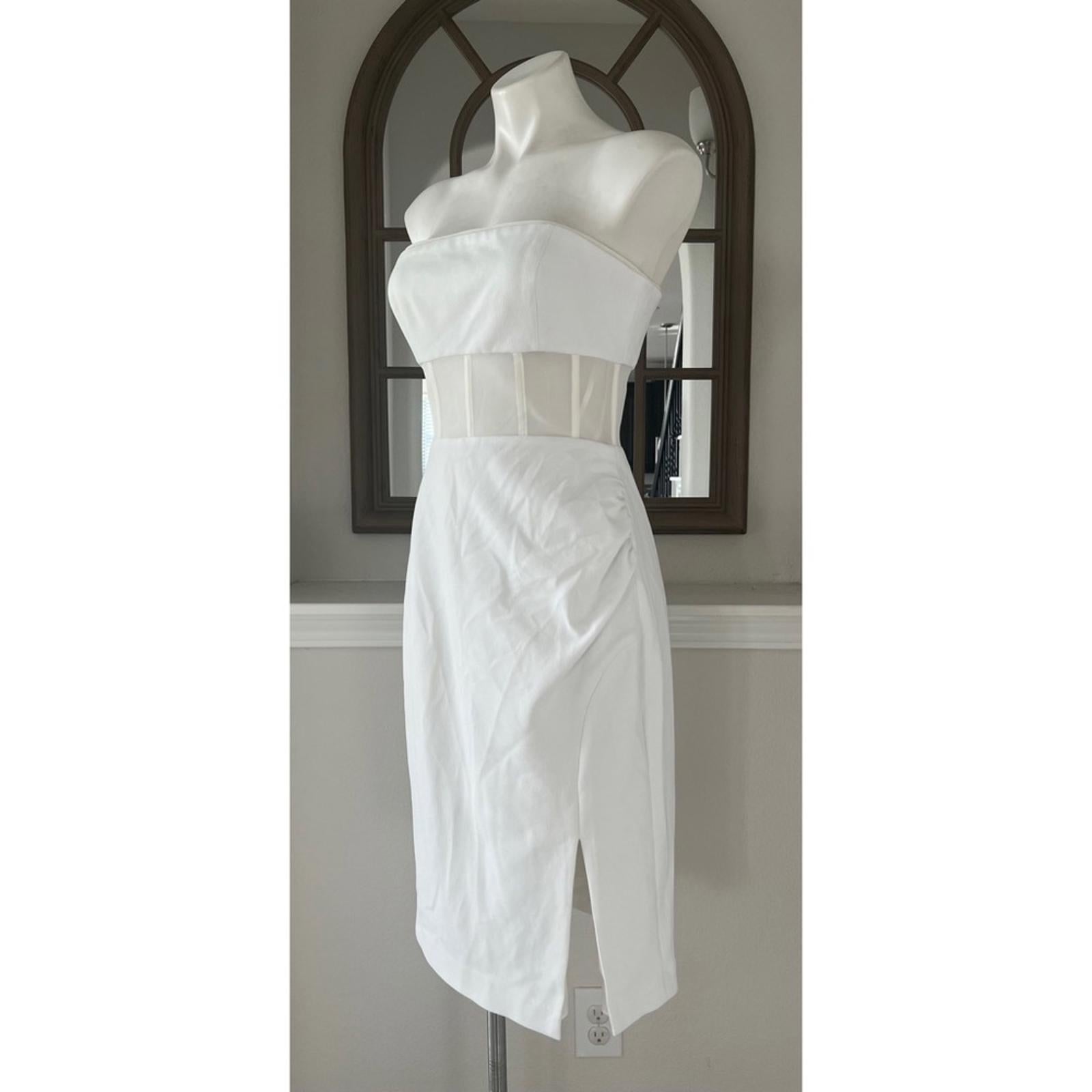 BCBGMaxazria STRAPLESS Illusion Waist Dress, White Size 10, Retail $298