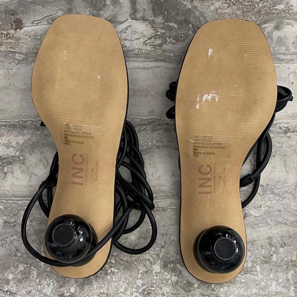 INC Chedel BLACK Lace-Up Ankle-T Sandals, Size 6 New in Box $79.50