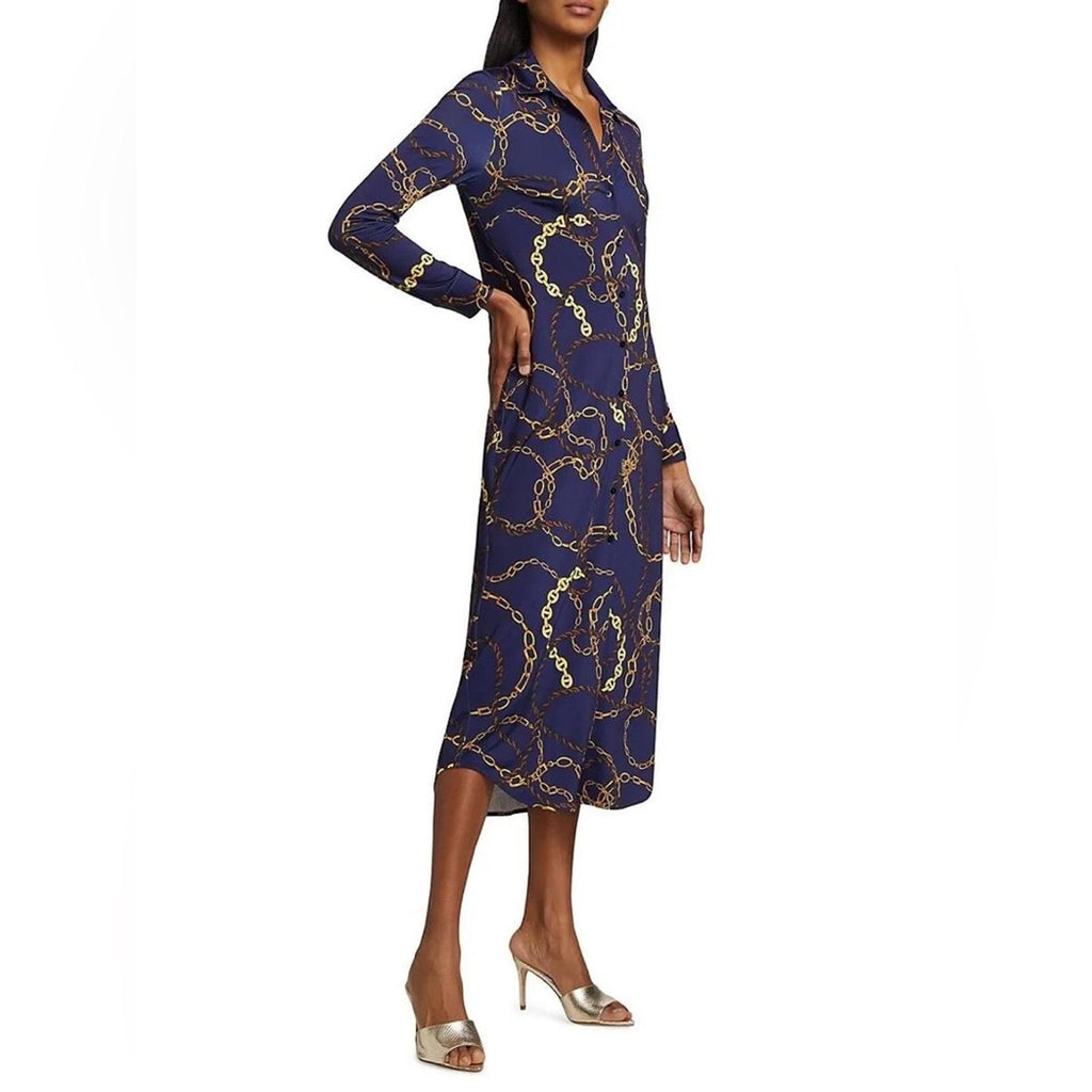 L’Agence Raelynn Shirt Dress in Indigo Gold, NWT, Size XS
