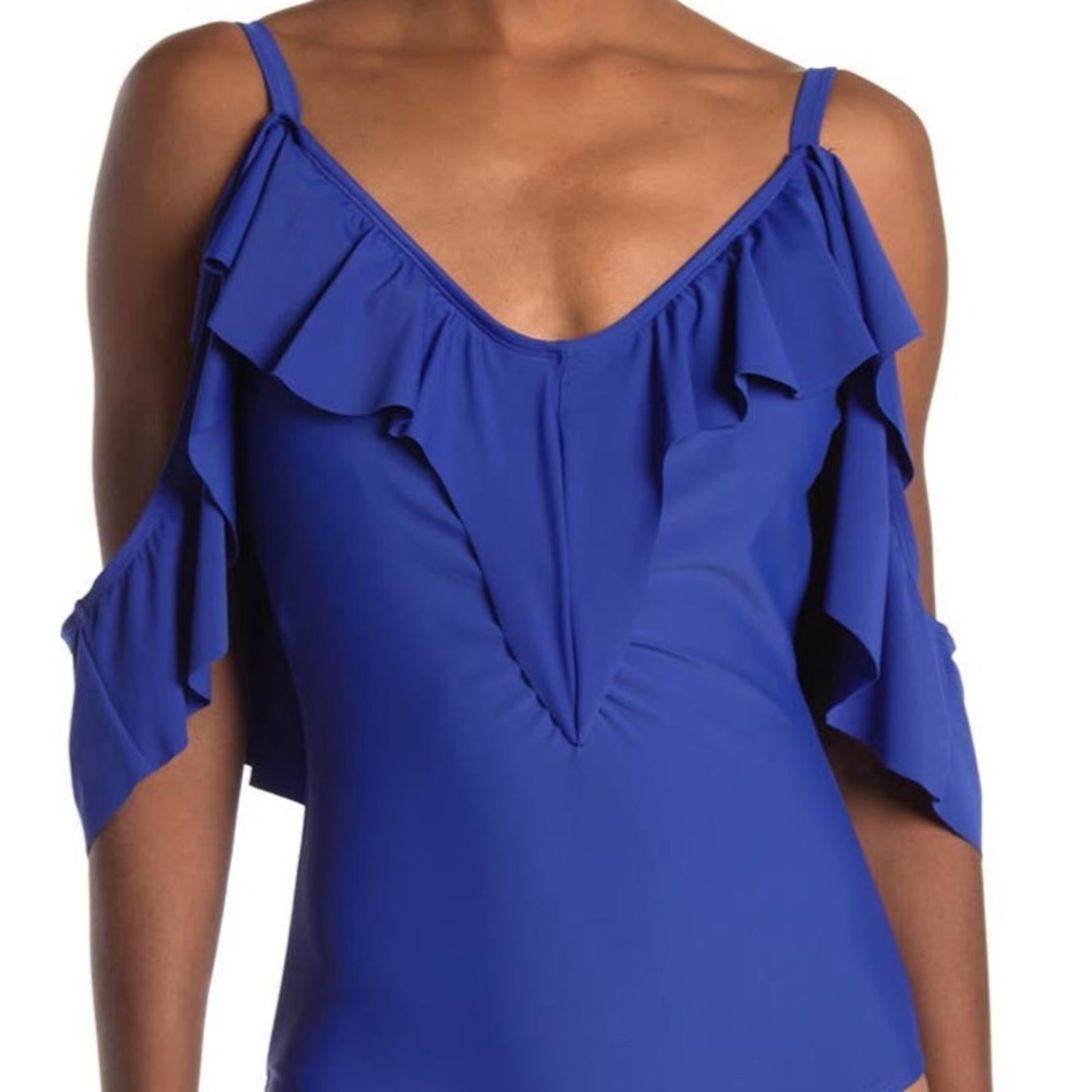 Nicole Miller Ruffled Cold Shoulder One-Piece Swimsuit, Size S New w/Tag $108